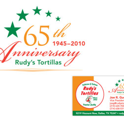 Rudy's Tortillas 65th anniversary logo