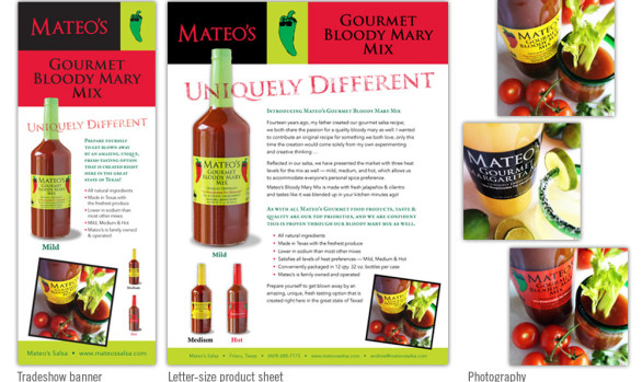 Mateo’s banner, product sheet and photography