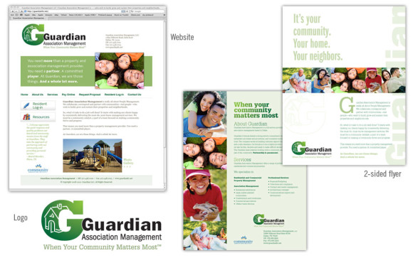 Guardian Association Management logo, website, flyer